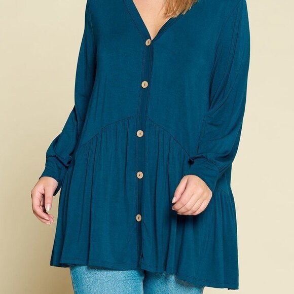 Plus Size Solid Heavy Rayon Modal Jersey Faux Button Up - Picture 6 of 8